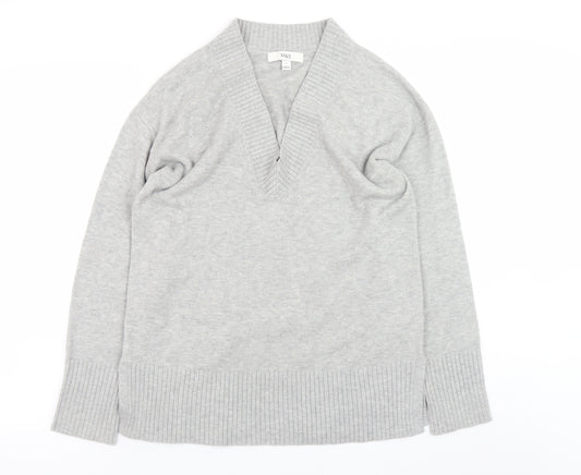 Marks and Spencer Womens Grey V-Neck Knit Jumper Small