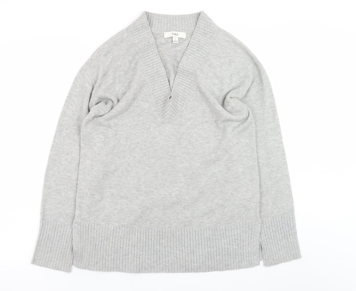 Marks and Spencer Womens Grey V-Neck Knit Jumper Small