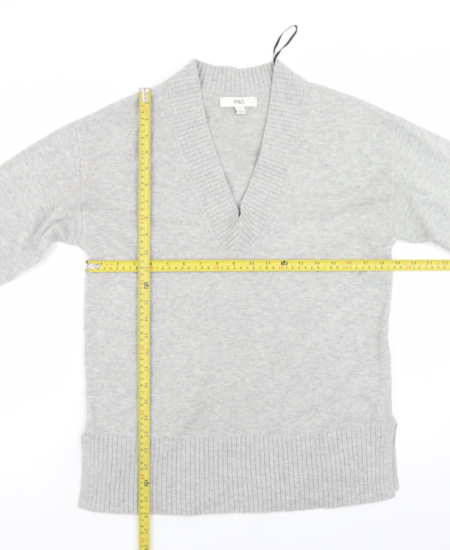 Marks and Spencer Womens Grey V-Neck Knit Jumper Small