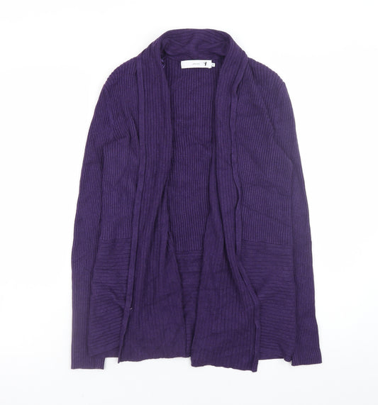 John Lewis Women's Purple Ribbed Long Sleeve Open Cardigan Size 10