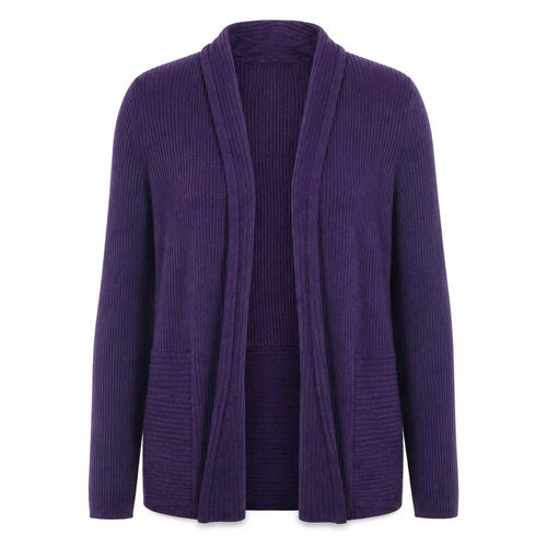 John Lewis Women's Purple Ribbed Long Sleeve Open Cardigan Size 10