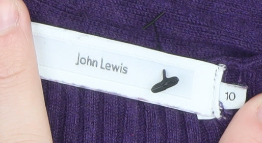 John Lewis Women's Purple Ribbed Long Sleeve Open Cardigan Size 10