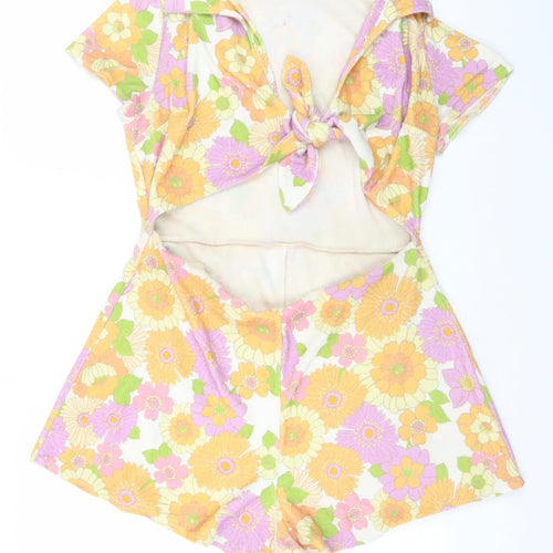 ASOS DESIGN Women's Multicoloured Floral Collared Tie Front Playsuit Size 14