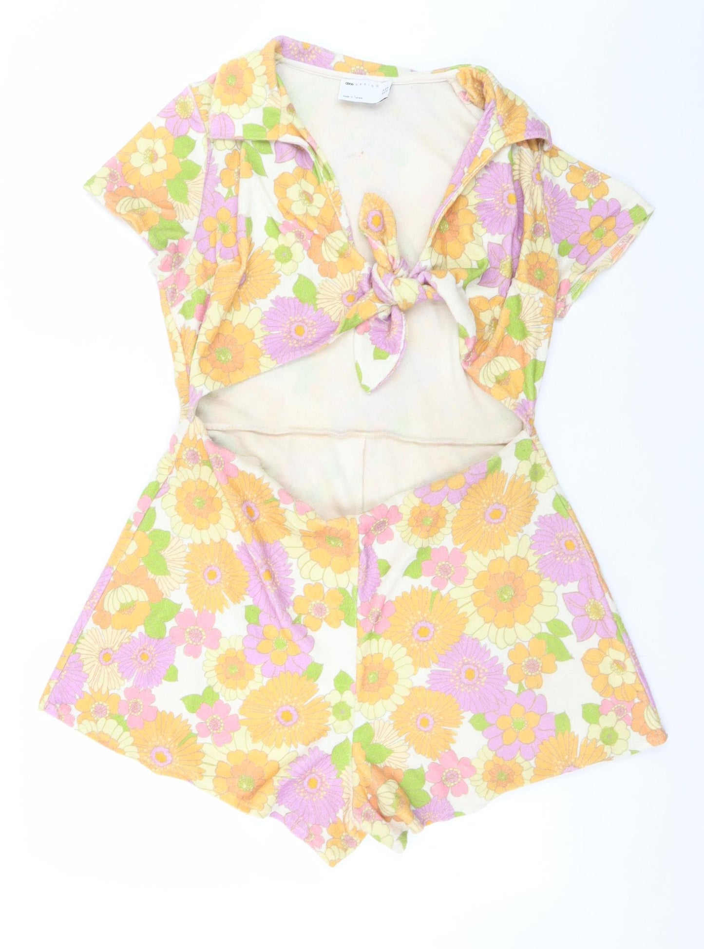 ASOS DESIGN Women's Multicoloured Floral Collared Tie Front Playsuit Size 14