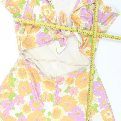 ASOS DESIGN Women's Multicoloured Floral Collared Tie Front Playsuit Size 14