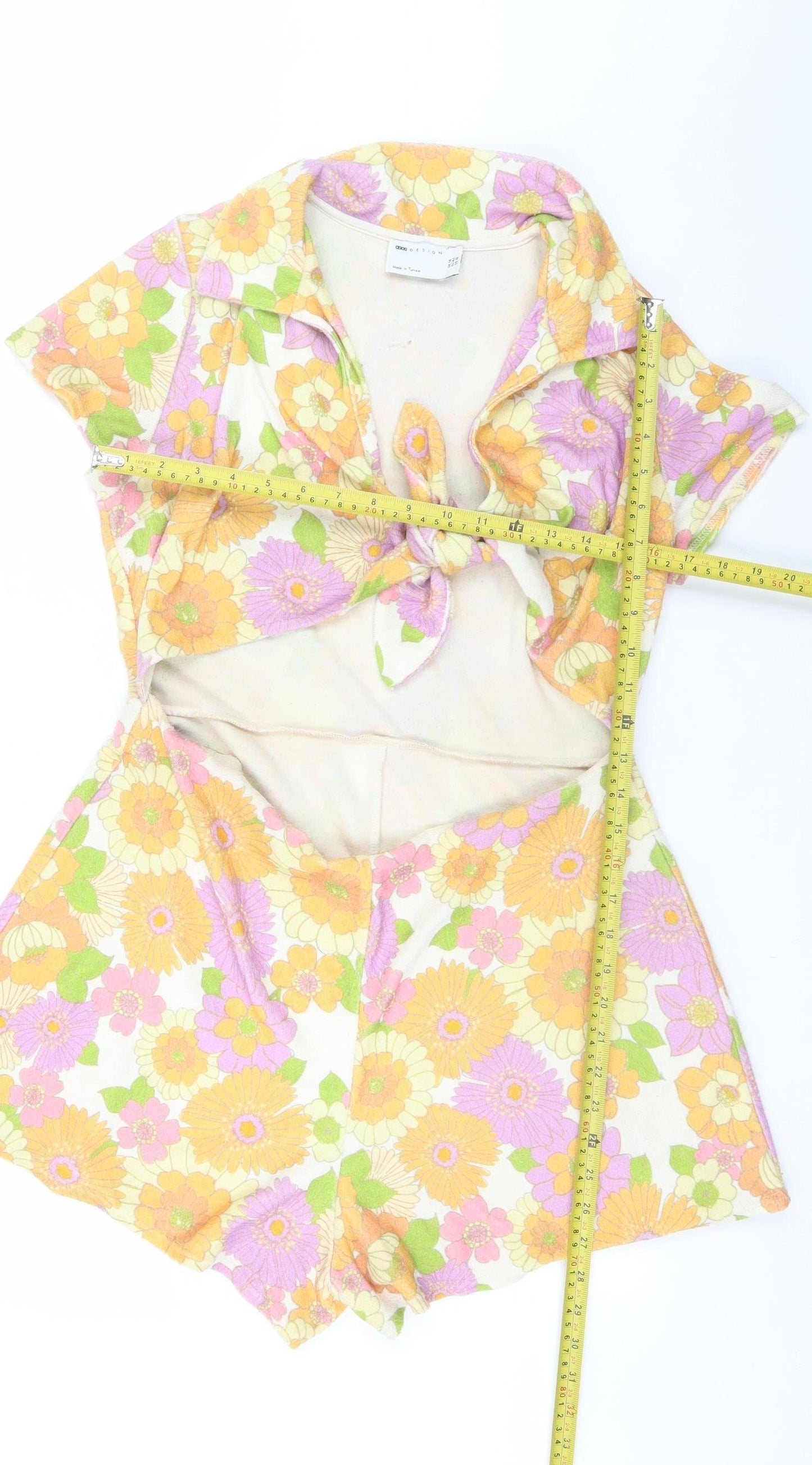 ASOS DESIGN Women's Multicoloured Floral Collared Tie Front Playsuit Size 14