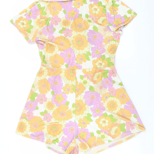 ASOS DESIGN Women's Multicoloured Floral Collared Tie Front Playsuit Size 14