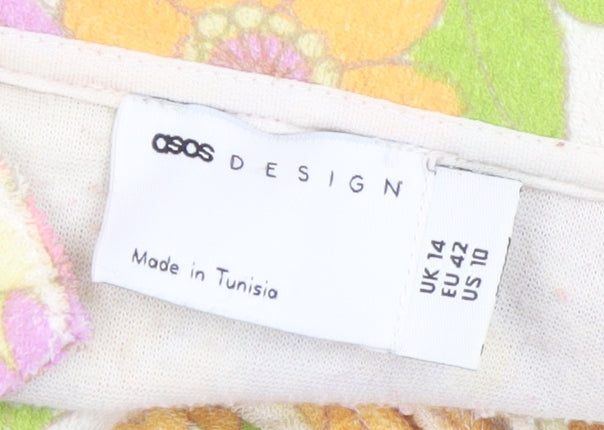 ASOS DESIGN Women's Multicoloured Floral Collared Tie Front Playsuit Size 14