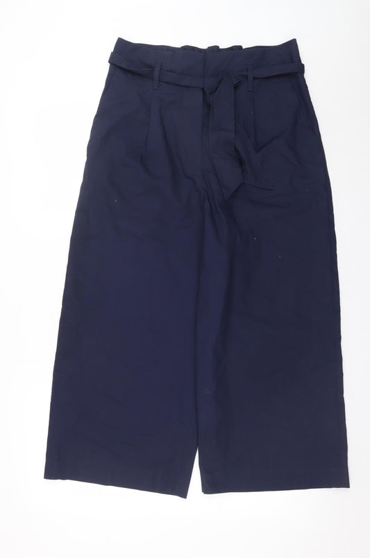 Marks and Spencer Women Blue Size 12 Paperbag Wide-Leg Trousers