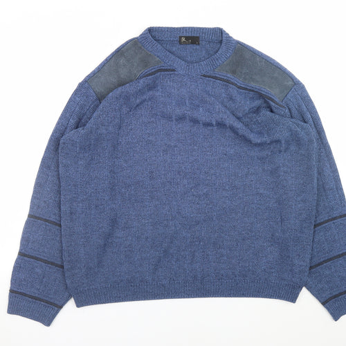 BHS Mens Blue Wool Crew Neck Pullover Jumper L Classic Knit