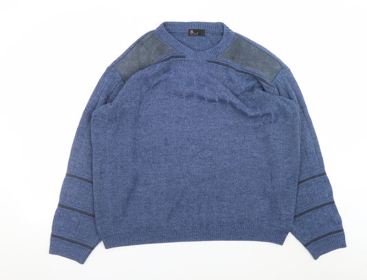 BHS Mens Blue Wool Crew Neck Pullover Jumper L Classic Knit