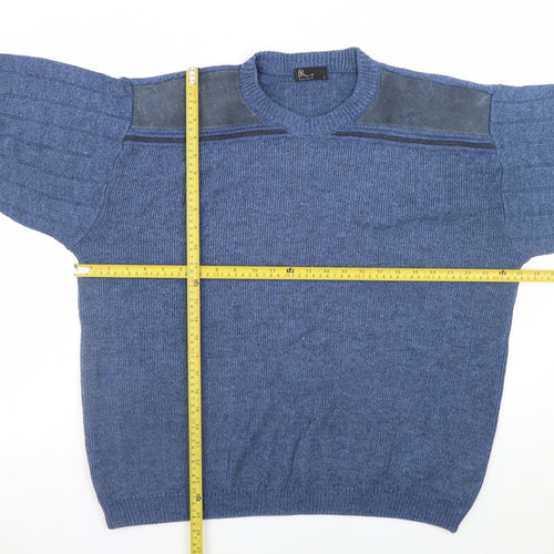 BHS Mens Blue Wool Crew Neck Pullover Jumper L Classic Knit