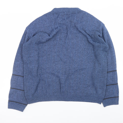 BHS Mens Blue Wool Crew Neck Pullover Jumper L Classic Knit