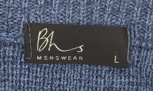 BHS Mens Blue Wool Crew Neck Pullover Jumper L Classic Knit