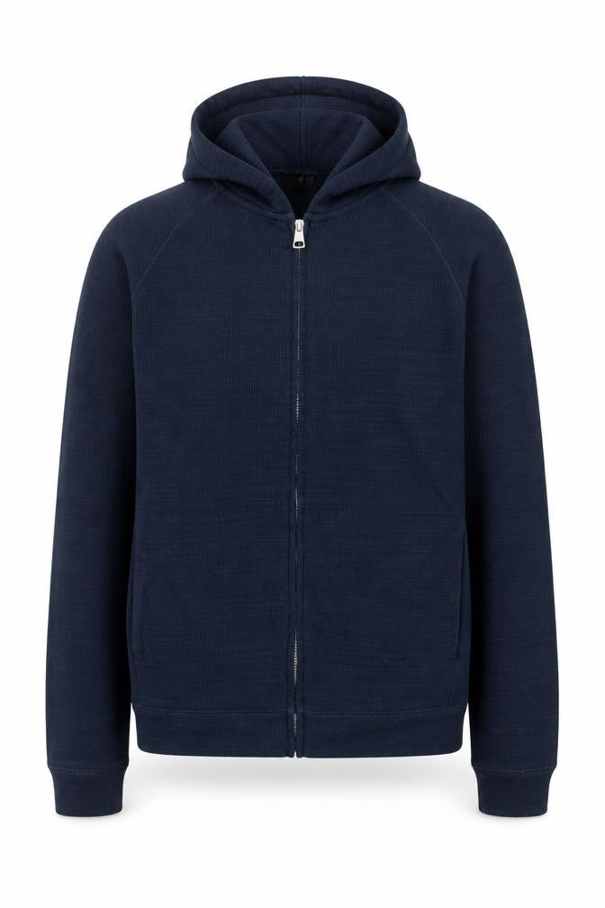 Front view of Next men’s blue xs full zip hoodie lightweight jersey