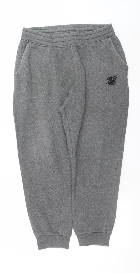 SikSilk Men's Grey Jogger Trousers Size L Elastic Waist
