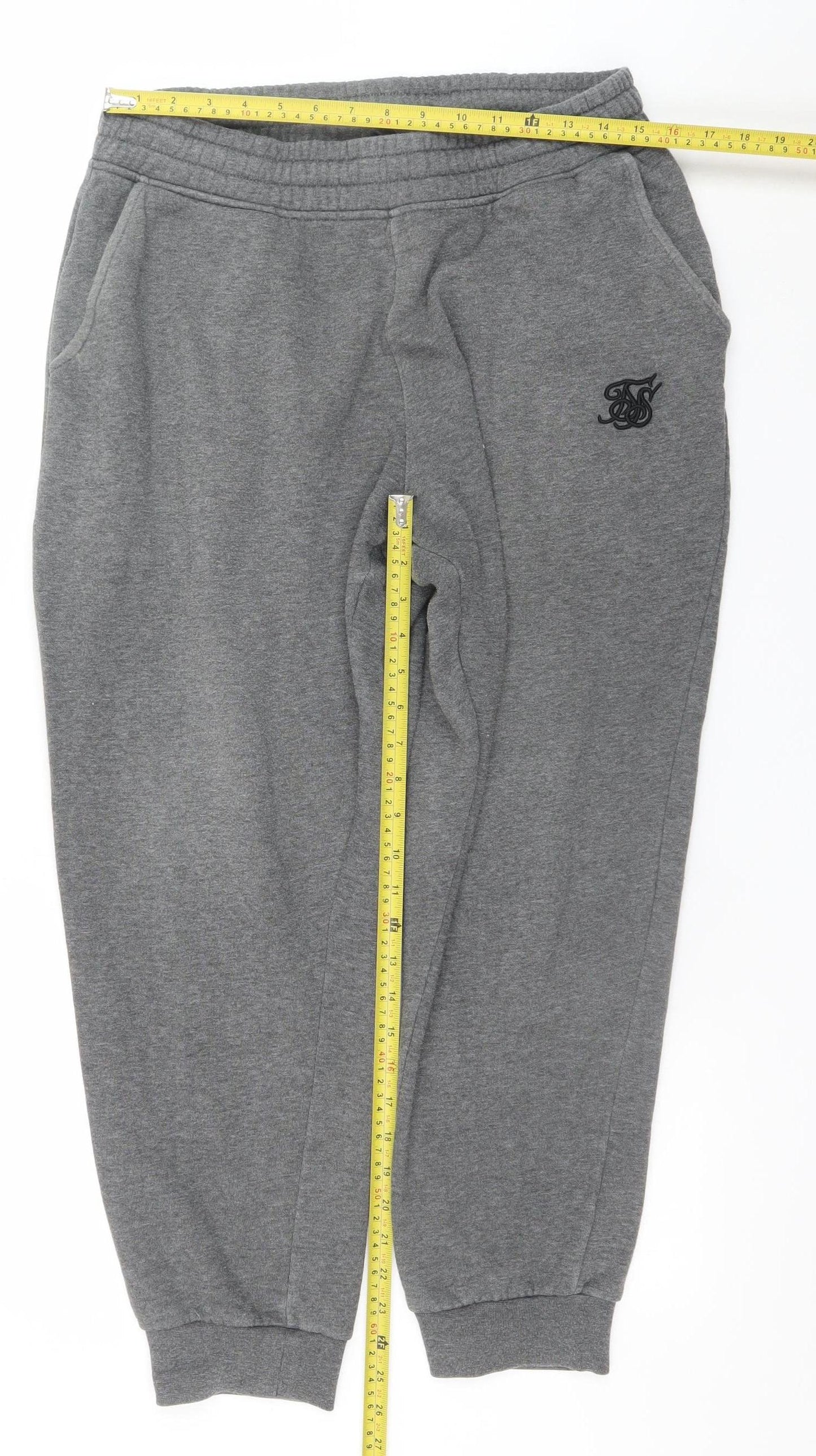 SikSilk Men's Grey Jogger Trousers Size L Elastic Waist