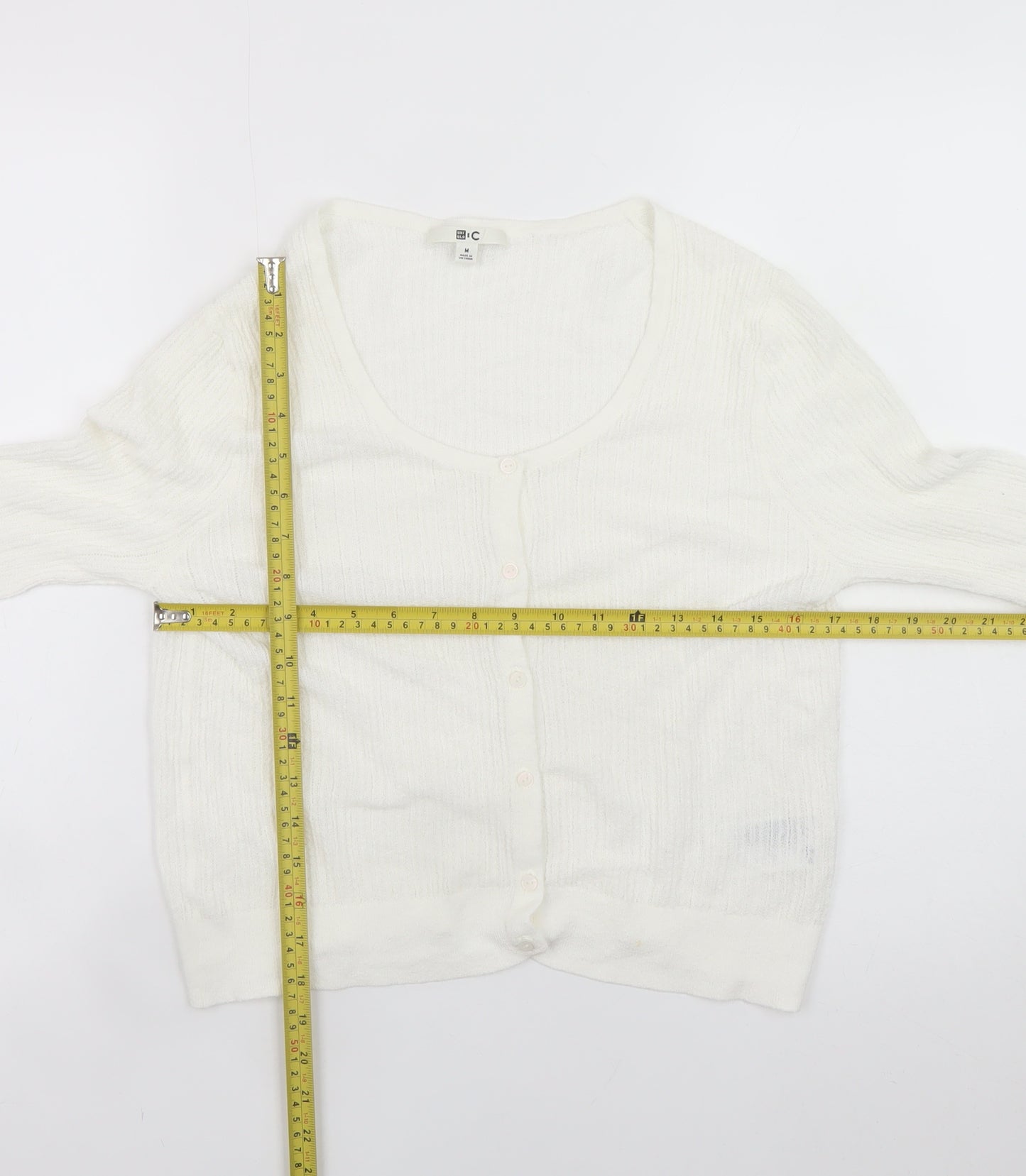 Uniqlo Women Ivory Scoop Neck Knit Cardigan M Lightweight