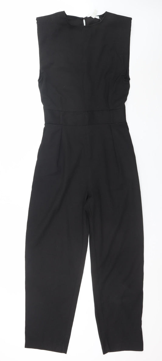 H&M Womens Black Sleeveless Crew Neck Woven Jumpsuit Size 8