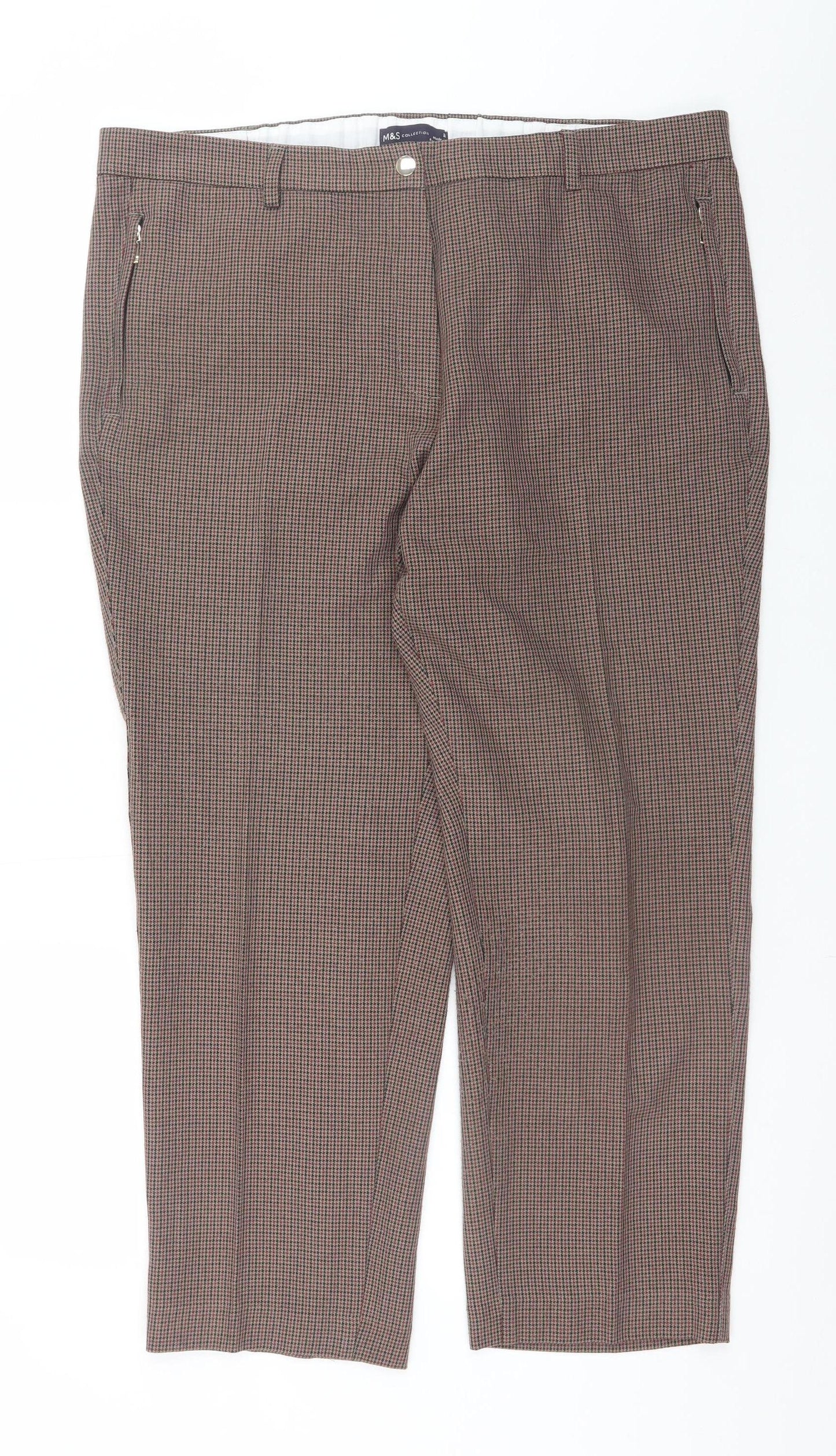 Marks and Spencer Women's Brown Check Straight Trousers Size 18