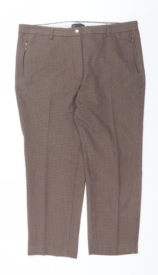 Marks and Spencer Women's Brown Check Straight Trousers Size 18