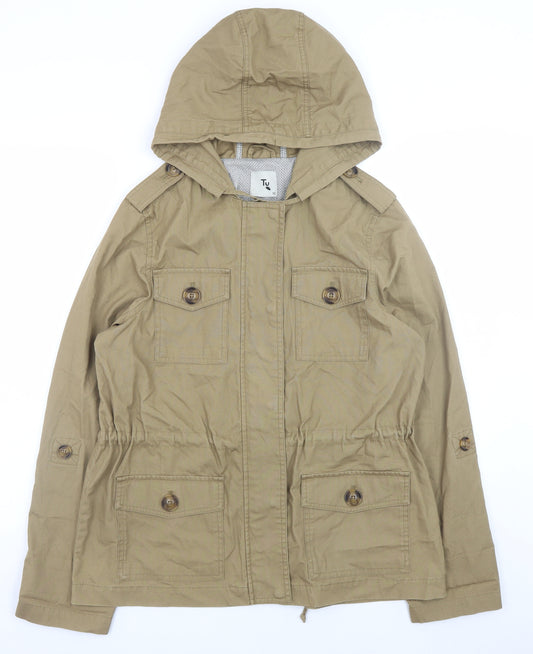 Tu Women’s Beige Hooded Anorak Jacket Size 12 Cotton Drawstring