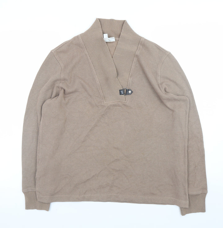 Rebecca Malone Women Beige L Knit Pullover Jumper with Buckle Detail