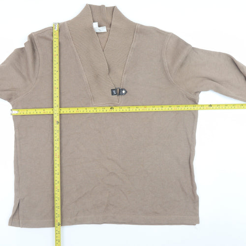Rebecca Malone Women Beige L Knit Pullover Jumper with Buckle Detail