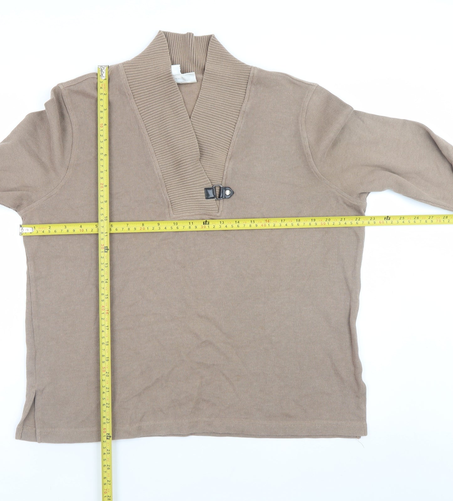 Rebecca Malone Women Beige L Knit Pullover Jumper with Buckle Detail