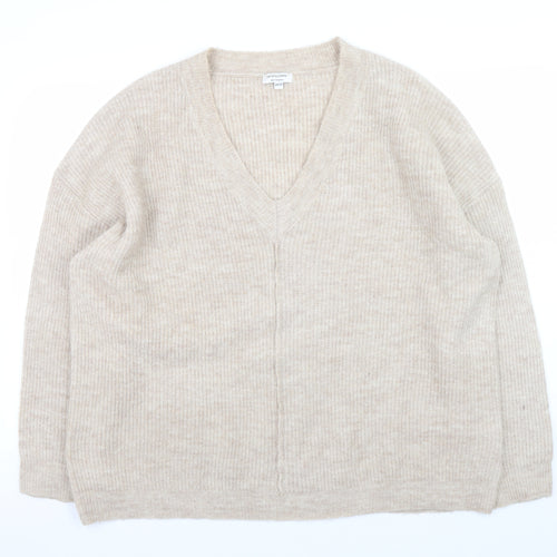 JD Williams Women's Beige V-Neck Relaxed Knit Jumper Size 20