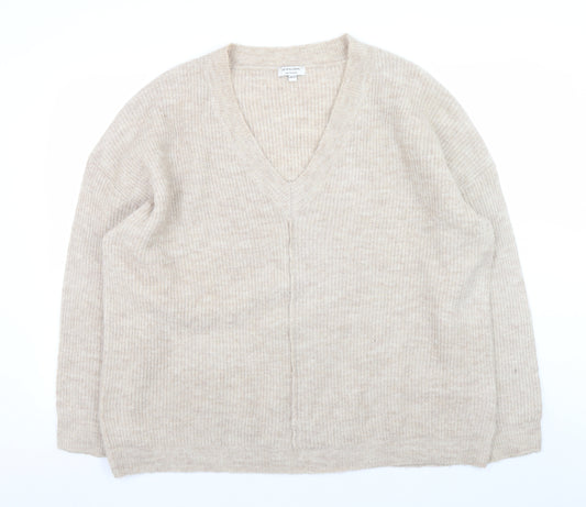JD Williams Women's Beige V-Neck Relaxed Knit Jumper Size 20