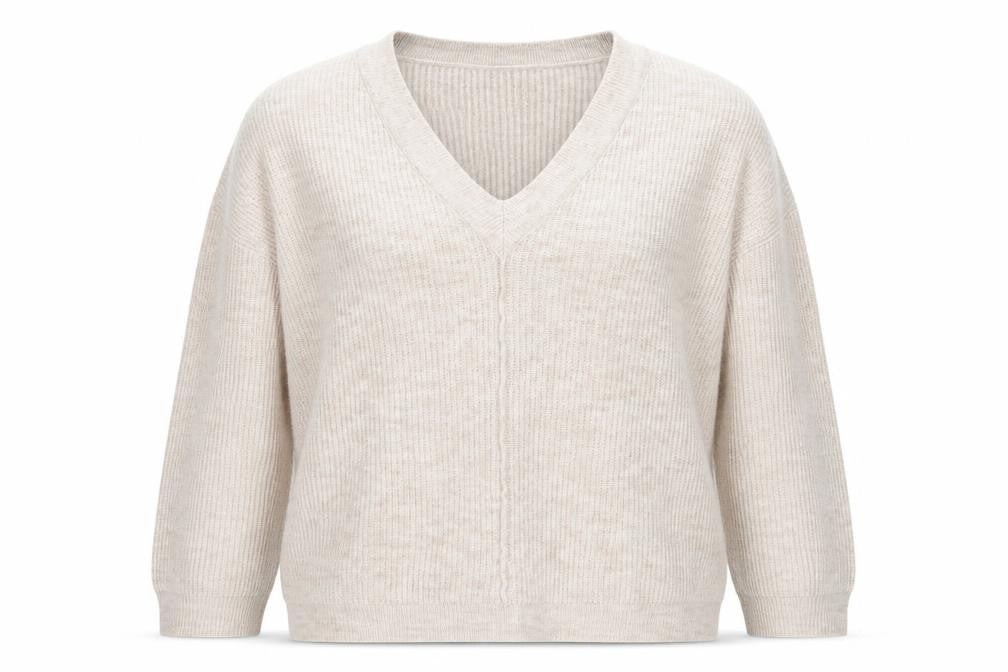 Front view of JD Williams Women's Beige V-Neck Relaxed Knit Jumper, size 20