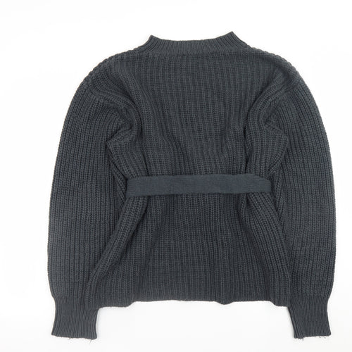 Zara Women’s Grey Chunky Knit Belted Cardigan Jumper L