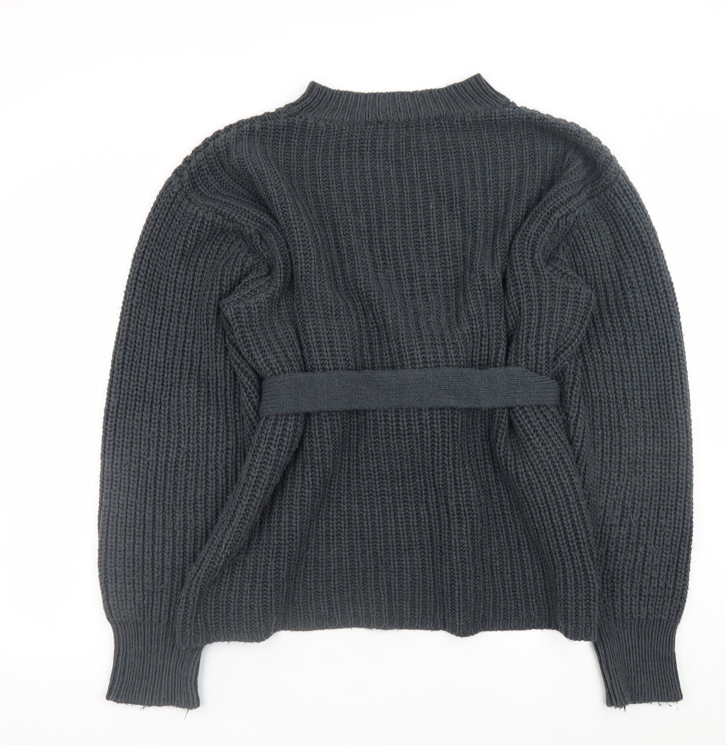 Zara Women’s Grey Chunky Knit Belted Cardigan Jumper L