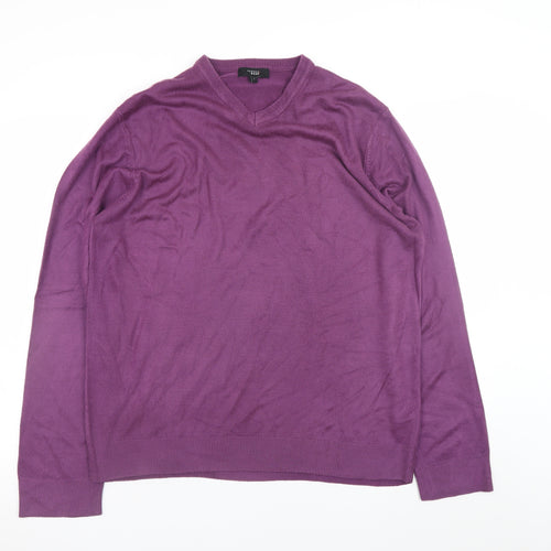 Thomas Nash Men’s Purple V-Neck Acrylic Jumper Size L
