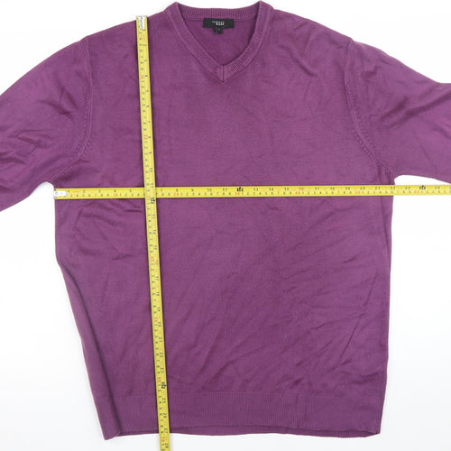 Thomas Nash Men’s Purple V-Neck Acrylic Jumper Size L