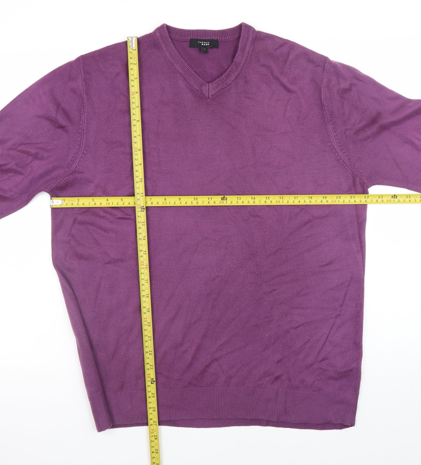 Thomas Nash Men’s Purple V-Neck Acrylic Jumper Size L