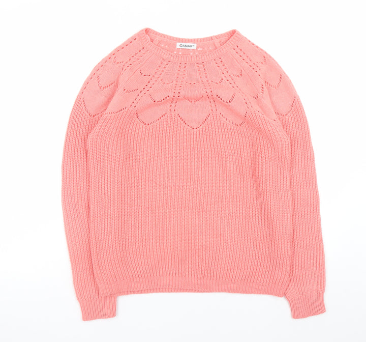 Damart Women's Pink Crew Neck Knit Pullover Jumper Size S 10/12