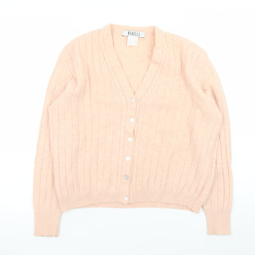 Marella Women Beige Wool Angora V-Neck Button Cardigan M