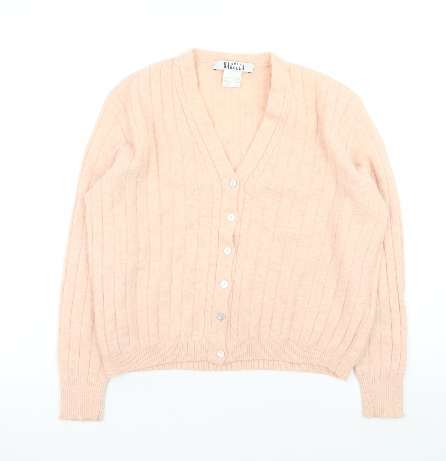 Marella Women Beige Wool Angora V-Neck Button Cardigan M