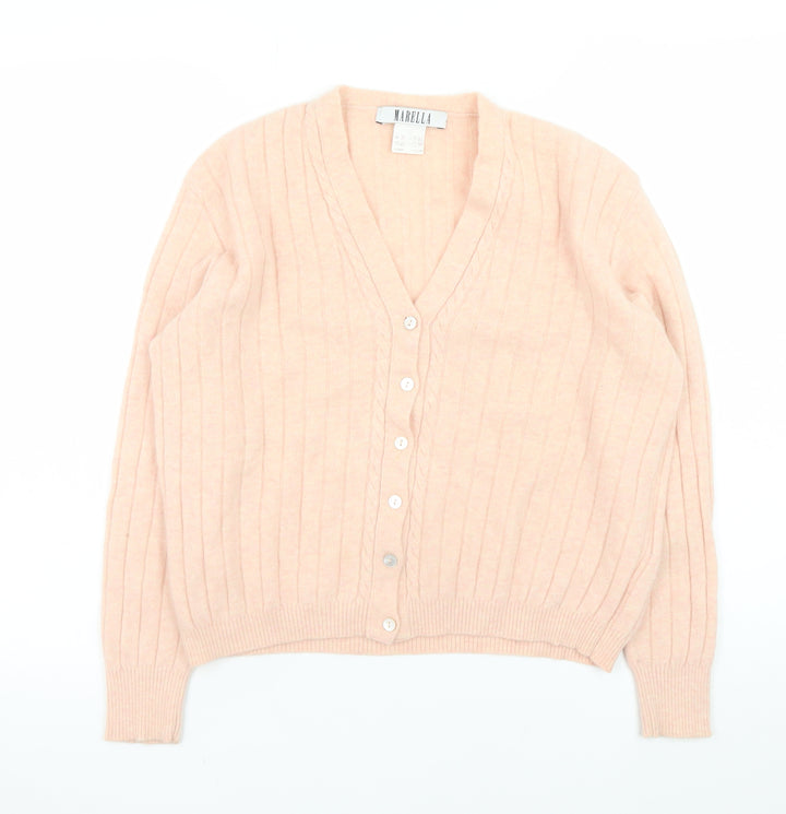Marella Women Beige Wool Angora V-Neck Button Cardigan M