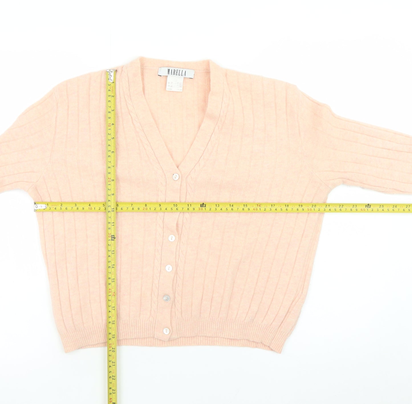 Marella Women Beige Wool Angora V-Neck Button Cardigan M