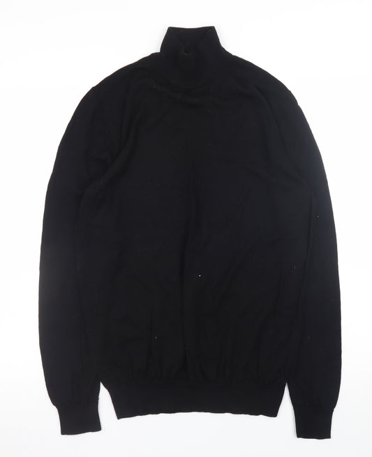 The Savile Row Company Men's Black Merino Wool Roll Neck Jumper L