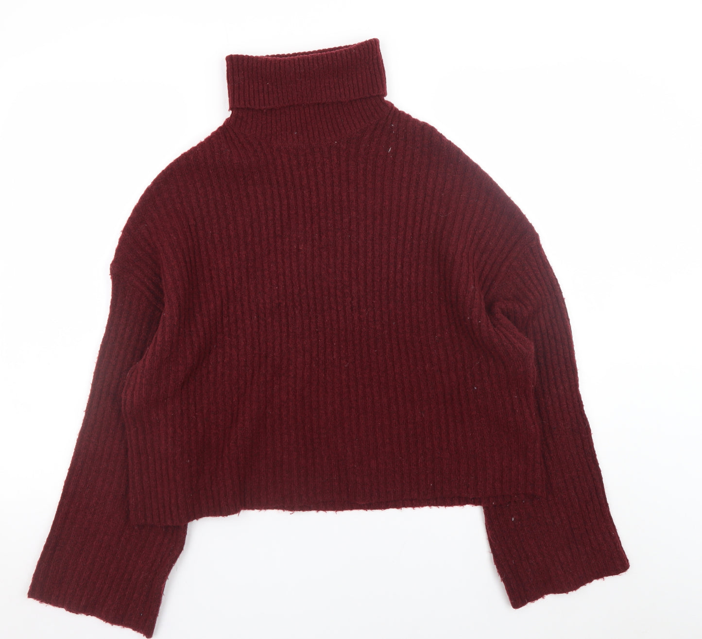 H&M Women Red Roll Neck Ribbed Knit Pullover Jumper Size L