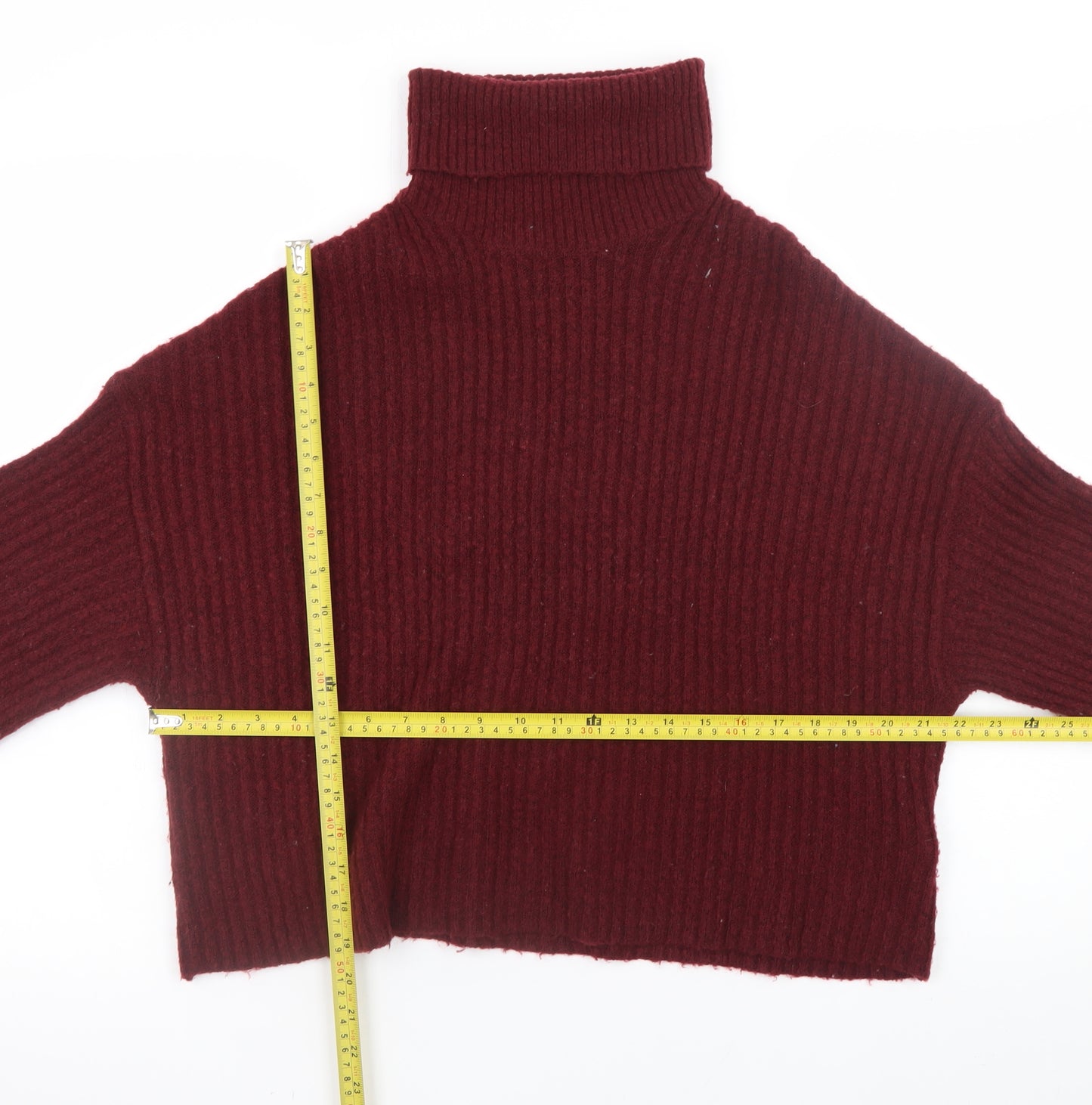 H&M Women Red Roll Neck Ribbed Knit Pullover Jumper Size L