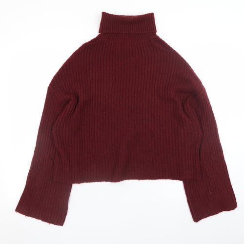 H&M Women Red Roll Neck Ribbed Knit Pullover Jumper Size L