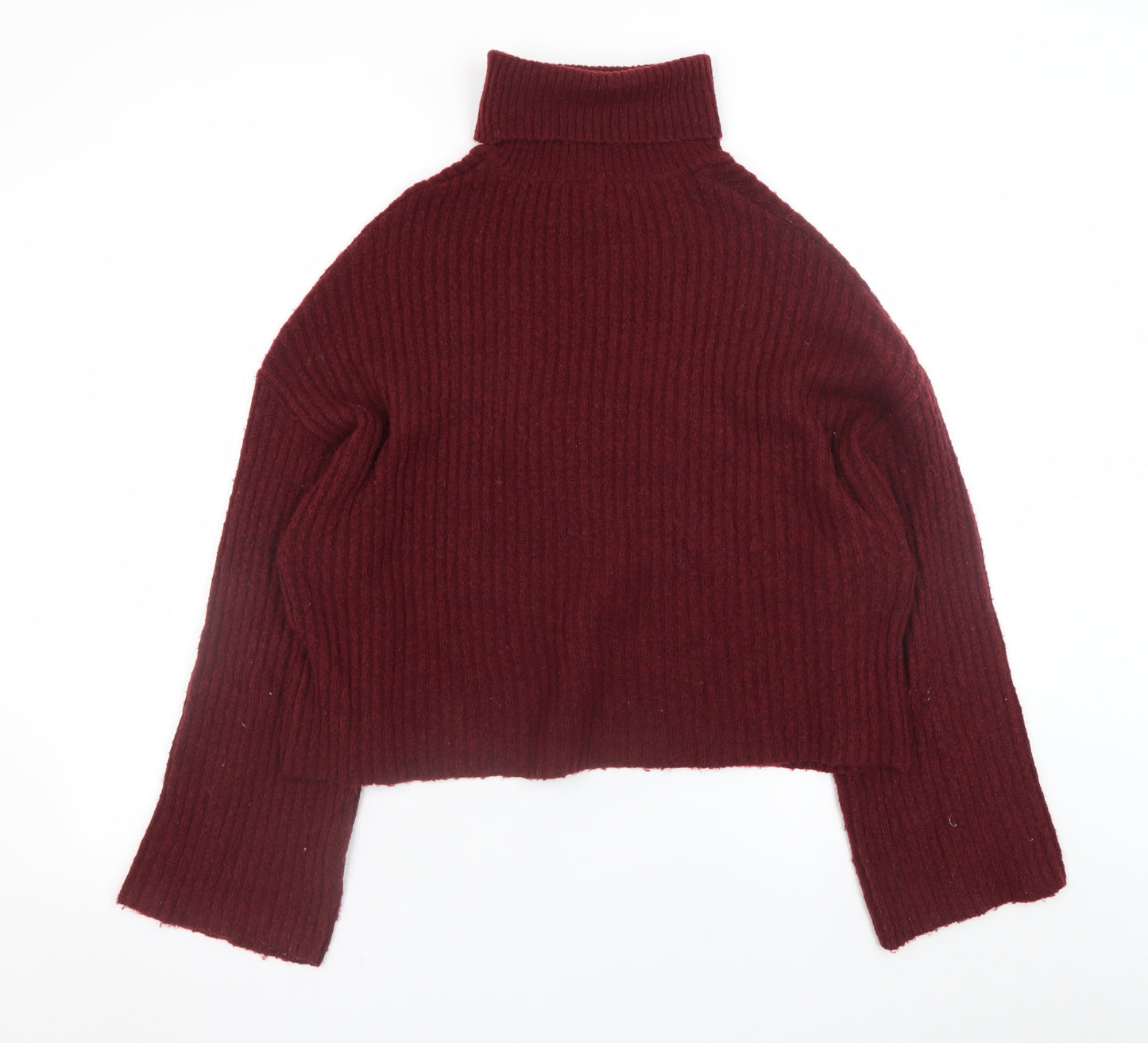H&M Women Red Roll Neck Ribbed Knit Pullover Jumper Size L