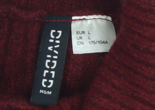 H&M Women Red Roll Neck Ribbed Knit Pullover Jumper Size L