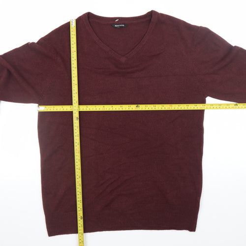 Peacocks Men's Red V-Neck Acrylic Jumper Size L