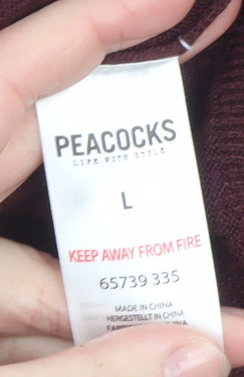 Peacocks Men's Red V-Neck Acrylic Jumper Size L